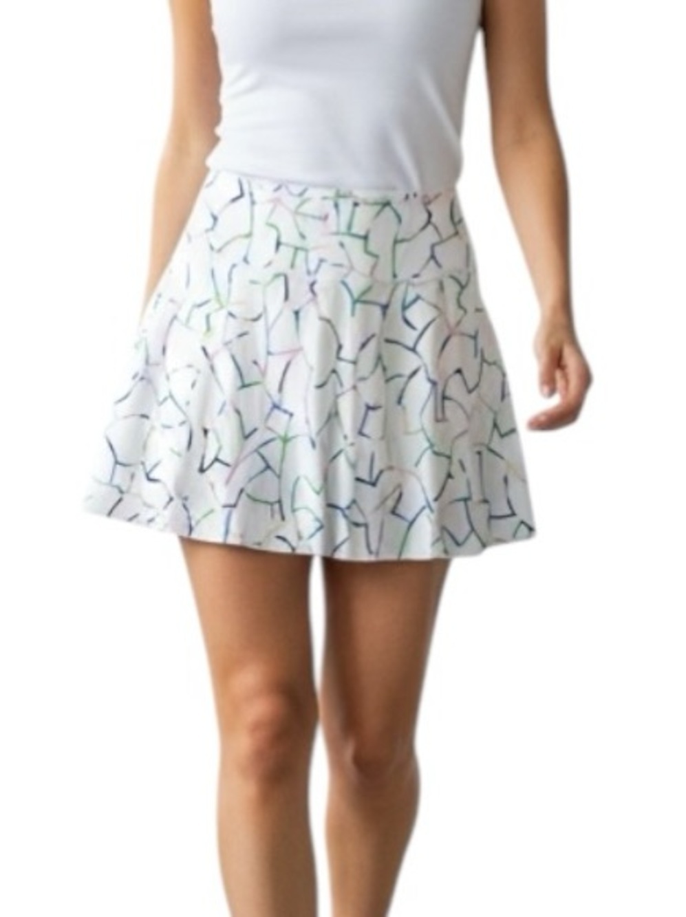 Athleta Tennis Skort White Multicolor Geometric Athletic Skirt Large NWOT